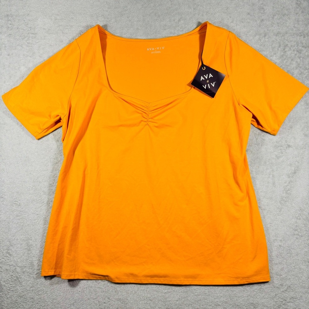 Ava & Viv T-Shirt Womens 2X Orange Sweetheart Neck Short Sleeve Cinched Bust NEW